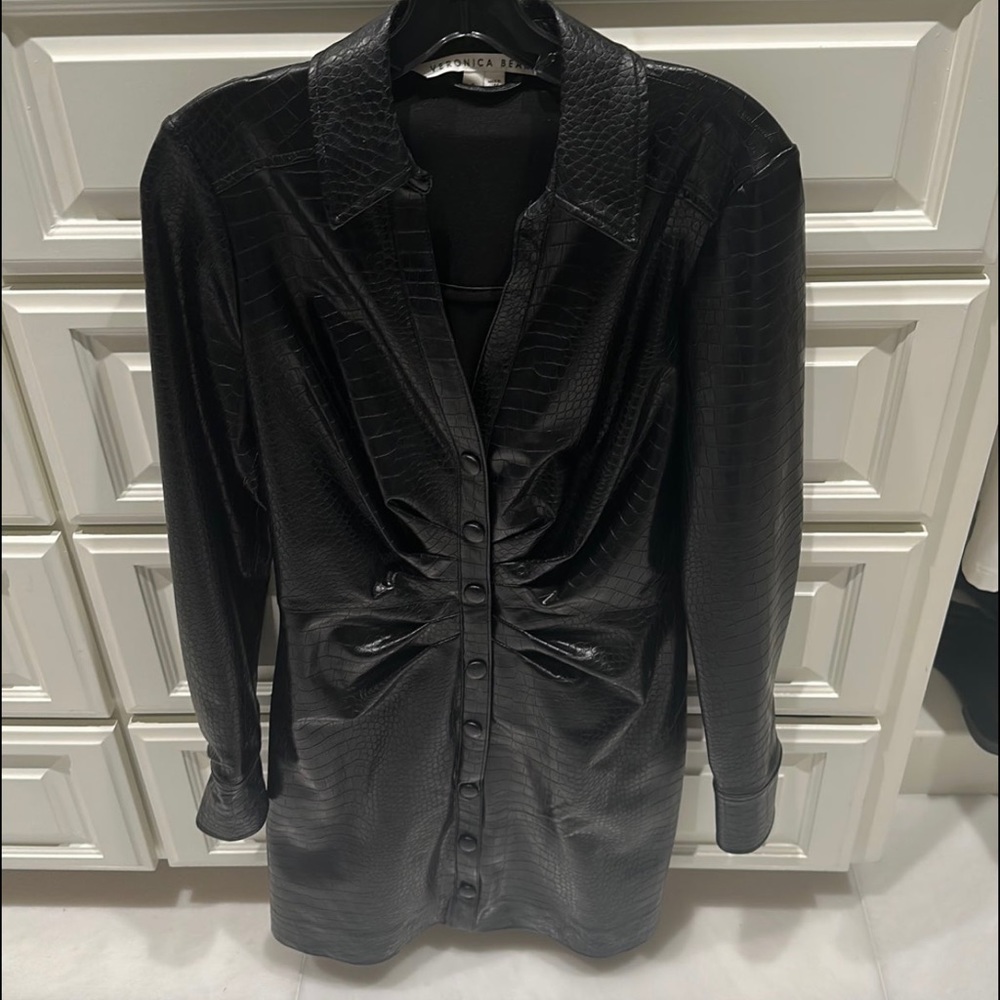 Veronica Beard echo gathered faux croc-effect leather dress size 4